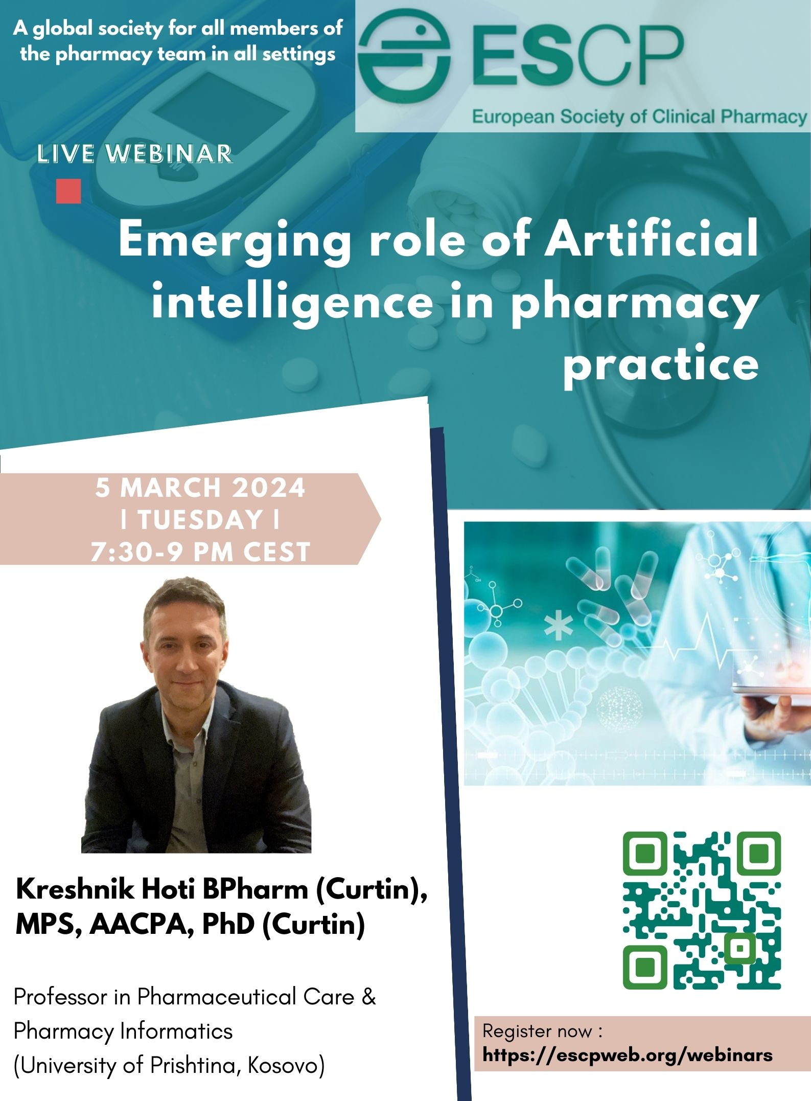 5 March 2024: Webinar on Emerging Role of Artificial Intelligence in  Pharmacy Practice - ESCP