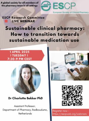 1 April 2025: Webinar on Sustainable clinical pharmacy: How to transition towards sustainable medication use